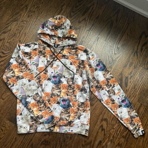 Men's Abandon Ship Cat Print Hoodie Size S Multicolor